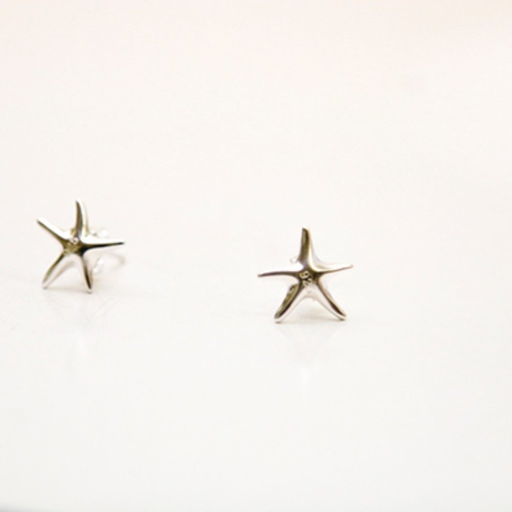 Tiny Starfish Stud Earrings, Silver Plated - image 2